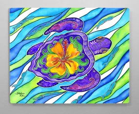 Hibiscus Turtle Aluminum Wall Art