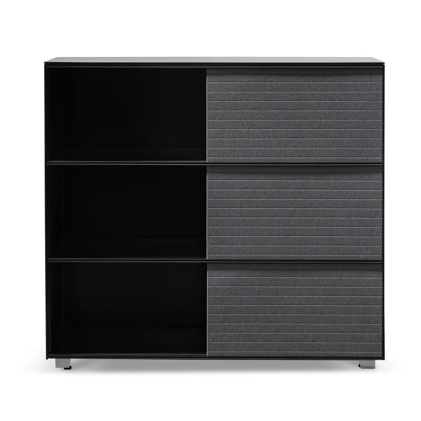 Inter-layered Black Storage Cabinet - Grey Doors