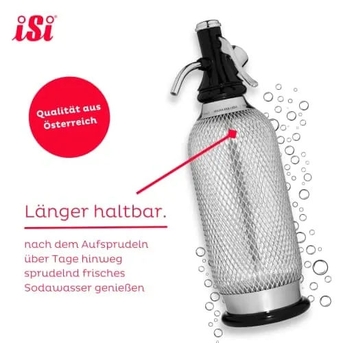 iSi North America Soda Siphon Classic Mesh Sodamaker for Making Carbonating Beverages, 1 Quart, Stainless Steel