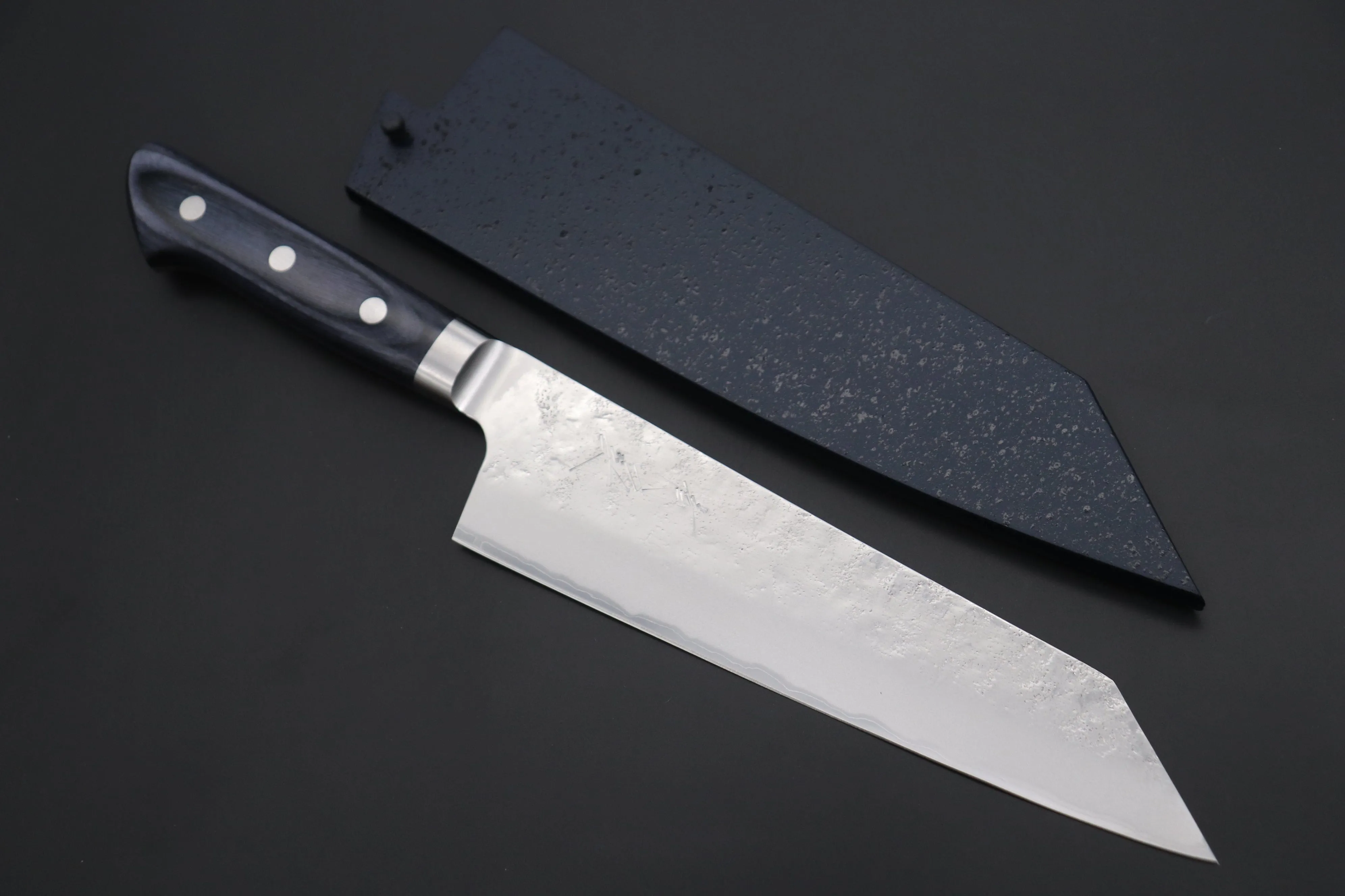 JCK Natures 青雲 Blue Clouds Series BCBP-2 Blue Steel No.2 Nashiji Bunka (Kiritsuke) 190mm (7.4 inch, Royal Blue-Purple Pakka Wood Handle)