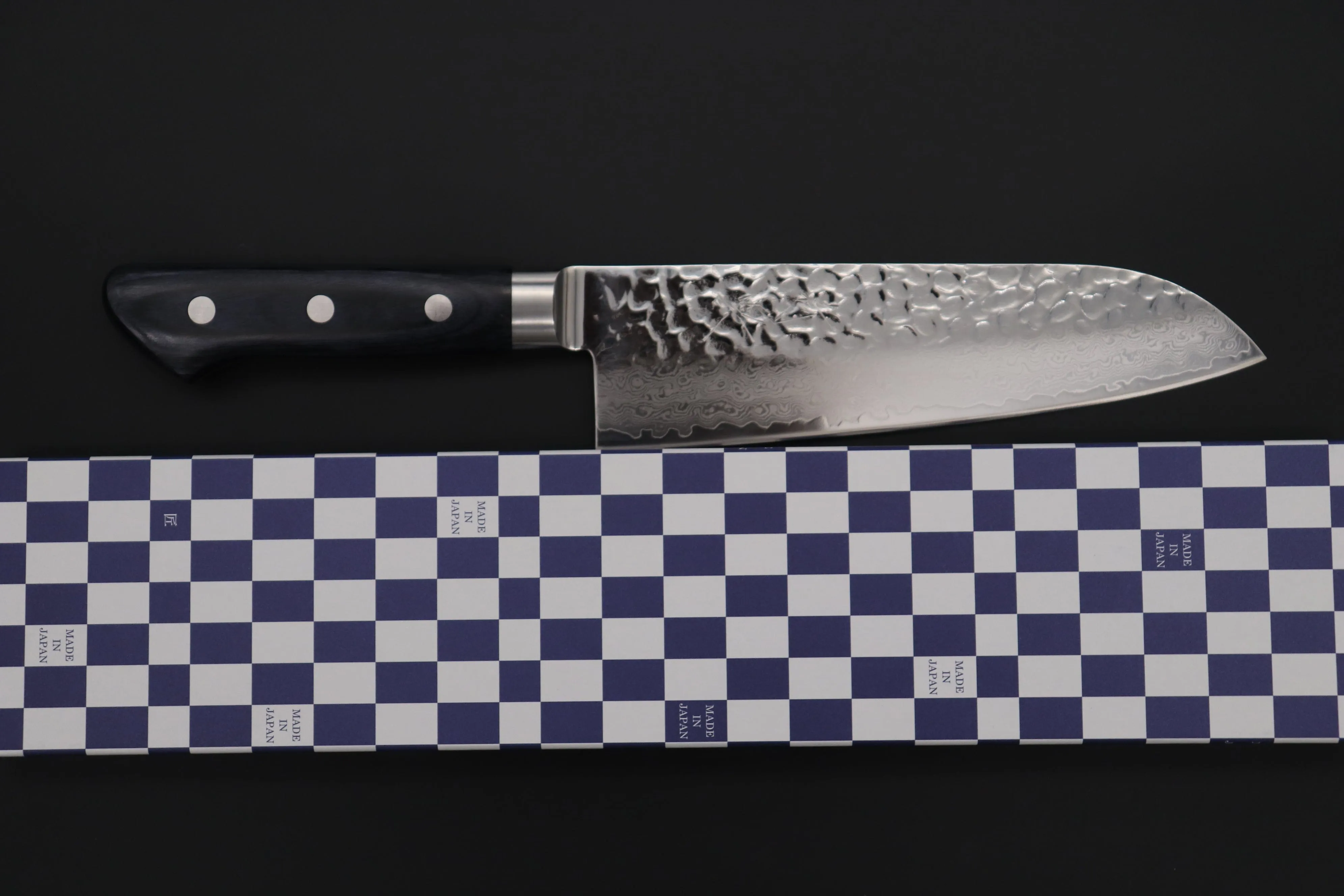 JCK Natures Blue Clouds Series BCDP-2 VG-10 Tsuchime Damascus Santoku 180mm (7 inch, Royal Blue-Purple Pakka Wood Handle)