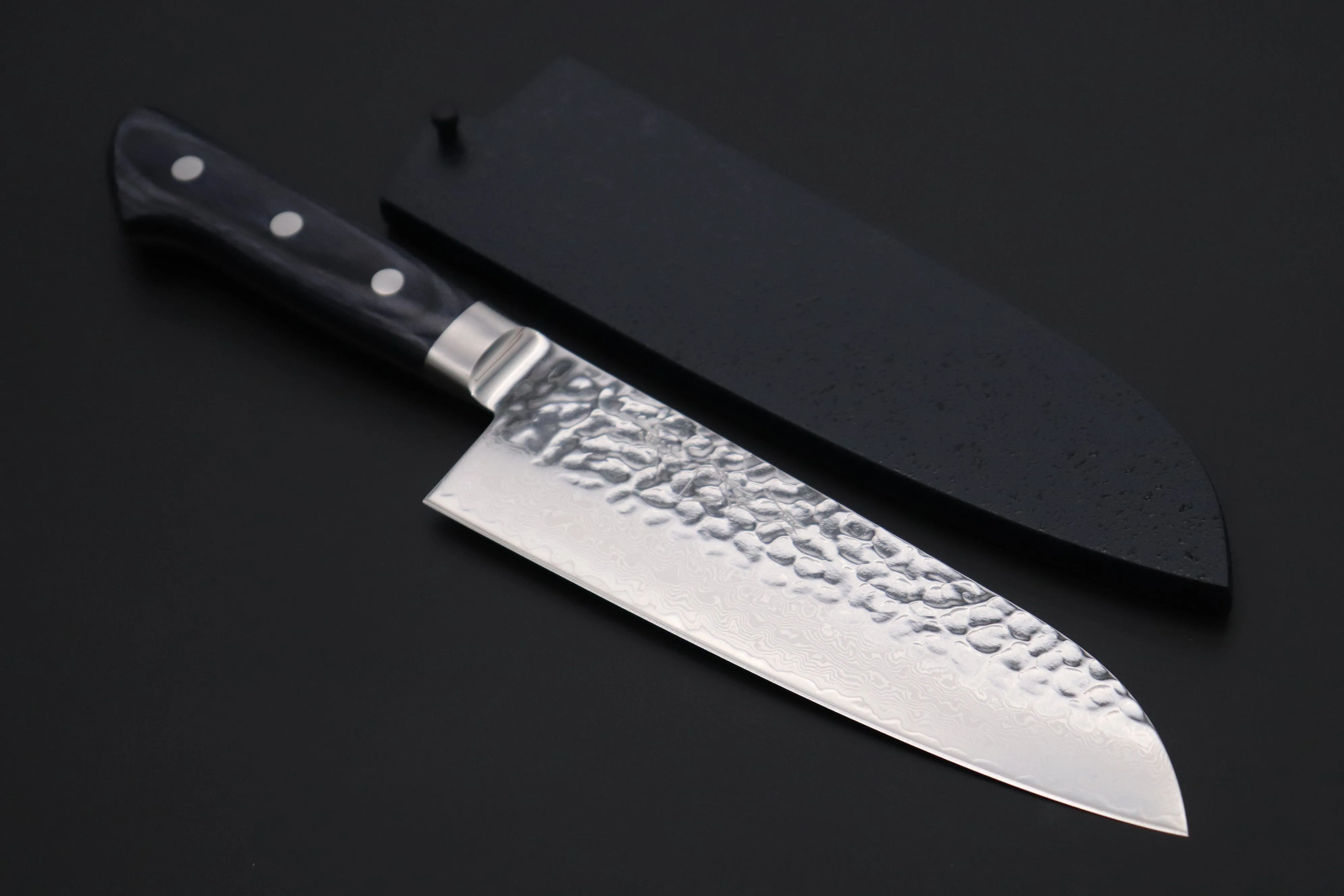 JCK Natures ”Gekko Blue” Santoku 170mm (6.6 inch, Royal Blue-Purple Pakka Wood Handle)