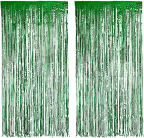 Kicko 2 Pack 3 x 8 Feet Green Foil Fringed - for Door, Window, Curtain, Wall Decoration