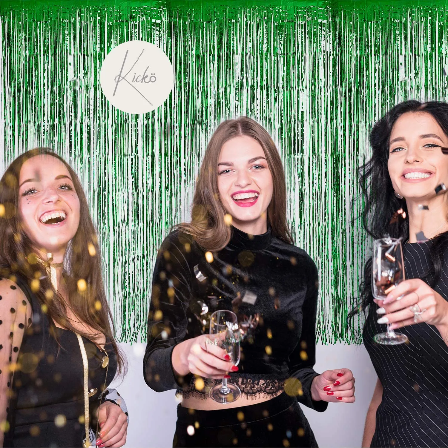 Kicko 2 Pack 3 x 8 Feet Green Foil Fringed - for Door, Window, Curtain, Wall Decoration
