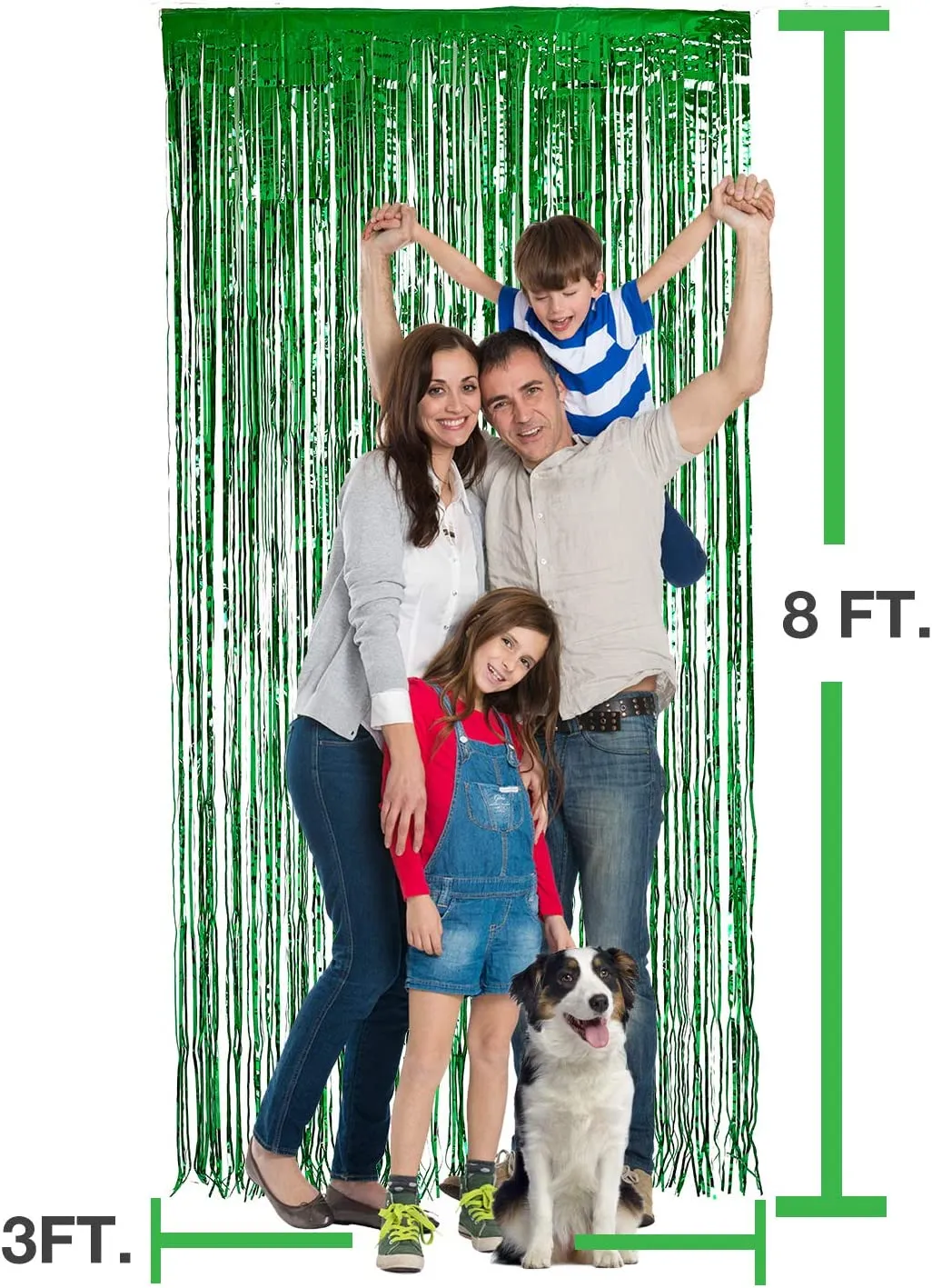 Kicko 2 Pack 3 x 8 Feet Green Foil Fringed - for Door, Window, Curtain, Wall Decoration