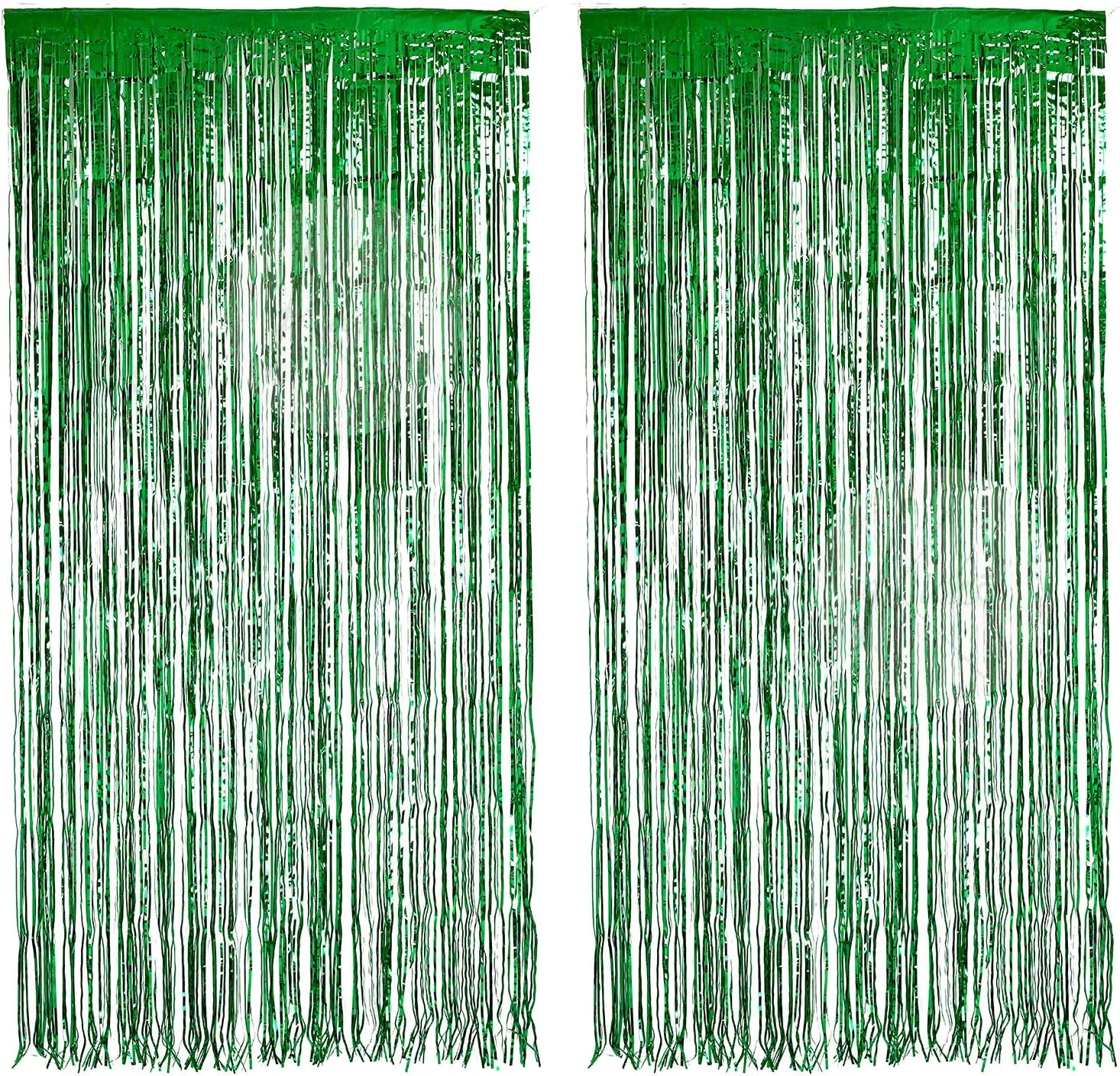 Kicko 2 Pack 3 x 8 Feet Green Foil Fringed - for Door, Window, Curtain, Wall Decoration