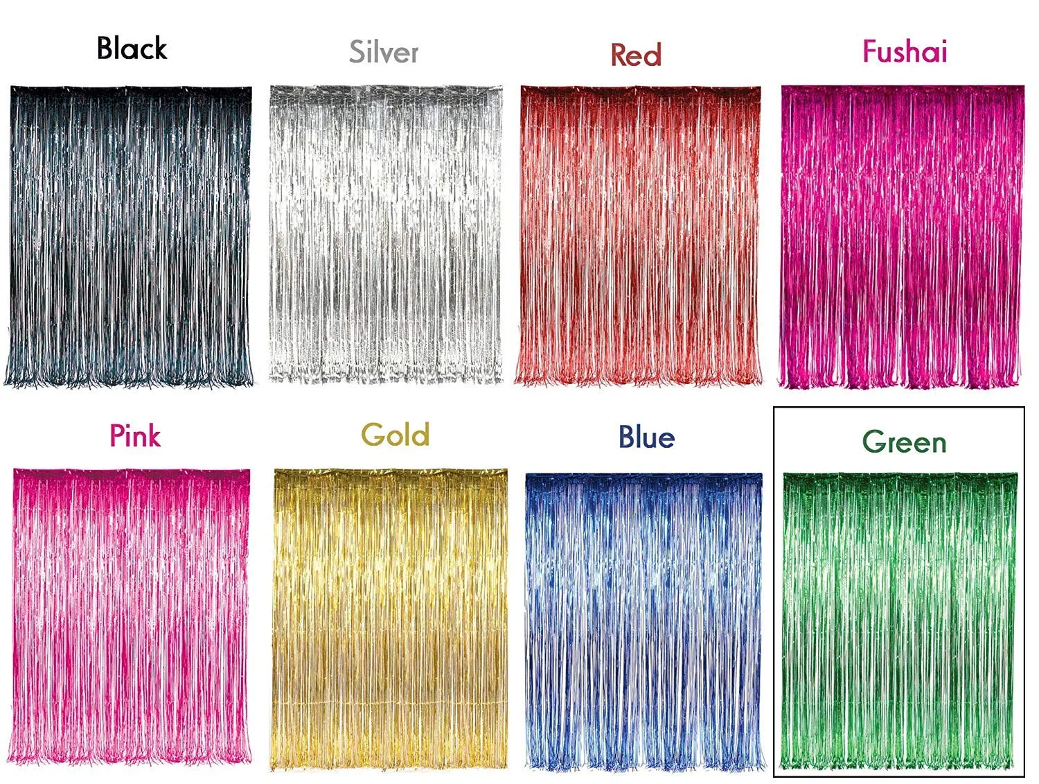 Kicko Green Foil Fringe Curtain - 3 X 8 Feet - 36 X 96 Inches Metallic Panels