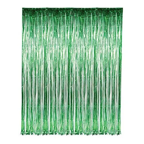 Kicko Green Foil Fringe Curtain - 3 X 8 Feet - 36 X 96 Inches Metallic Panels