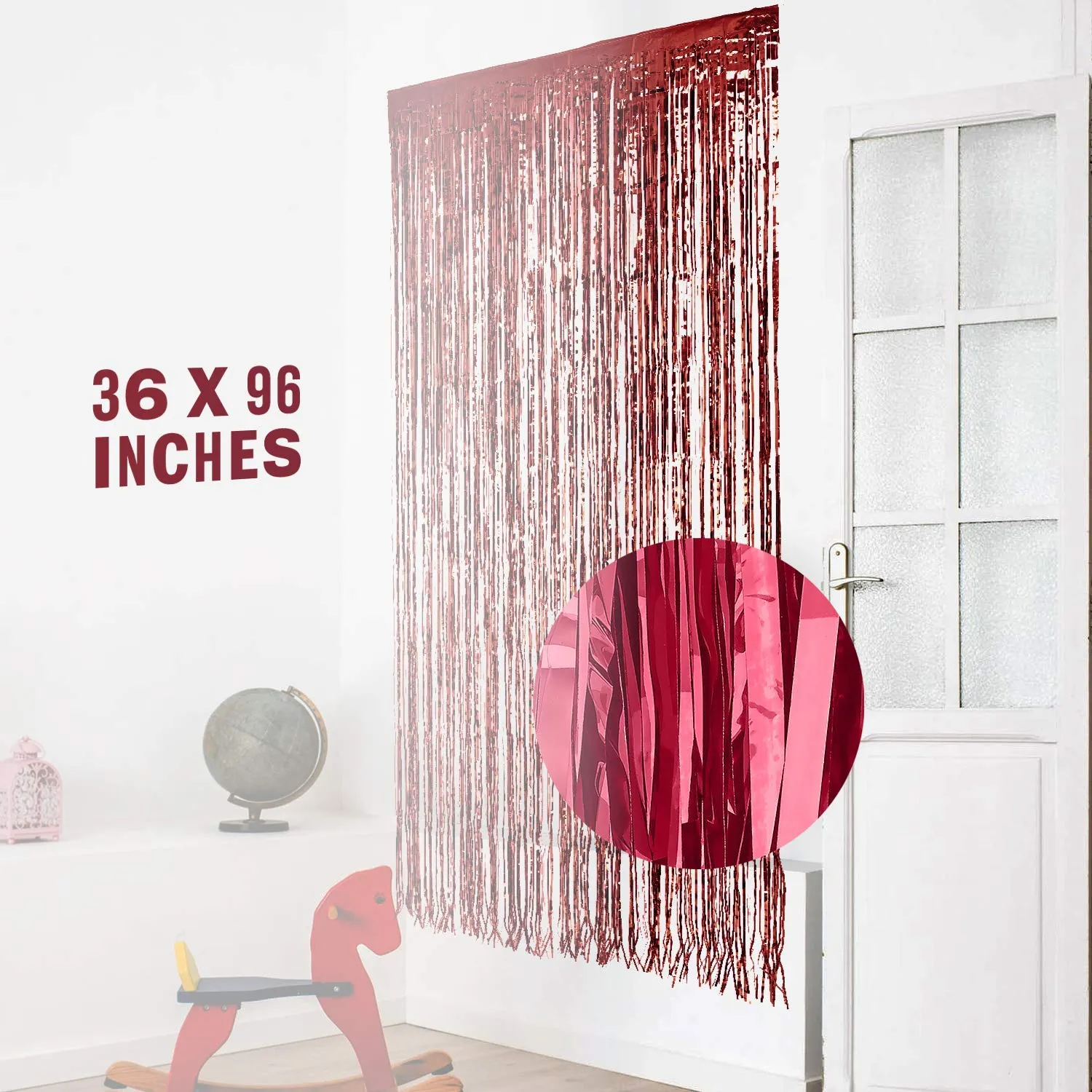 Kicko Red Foil Fringe Curtain  3 X 8 Feet - 36 X 96 Inches Metallic Panels