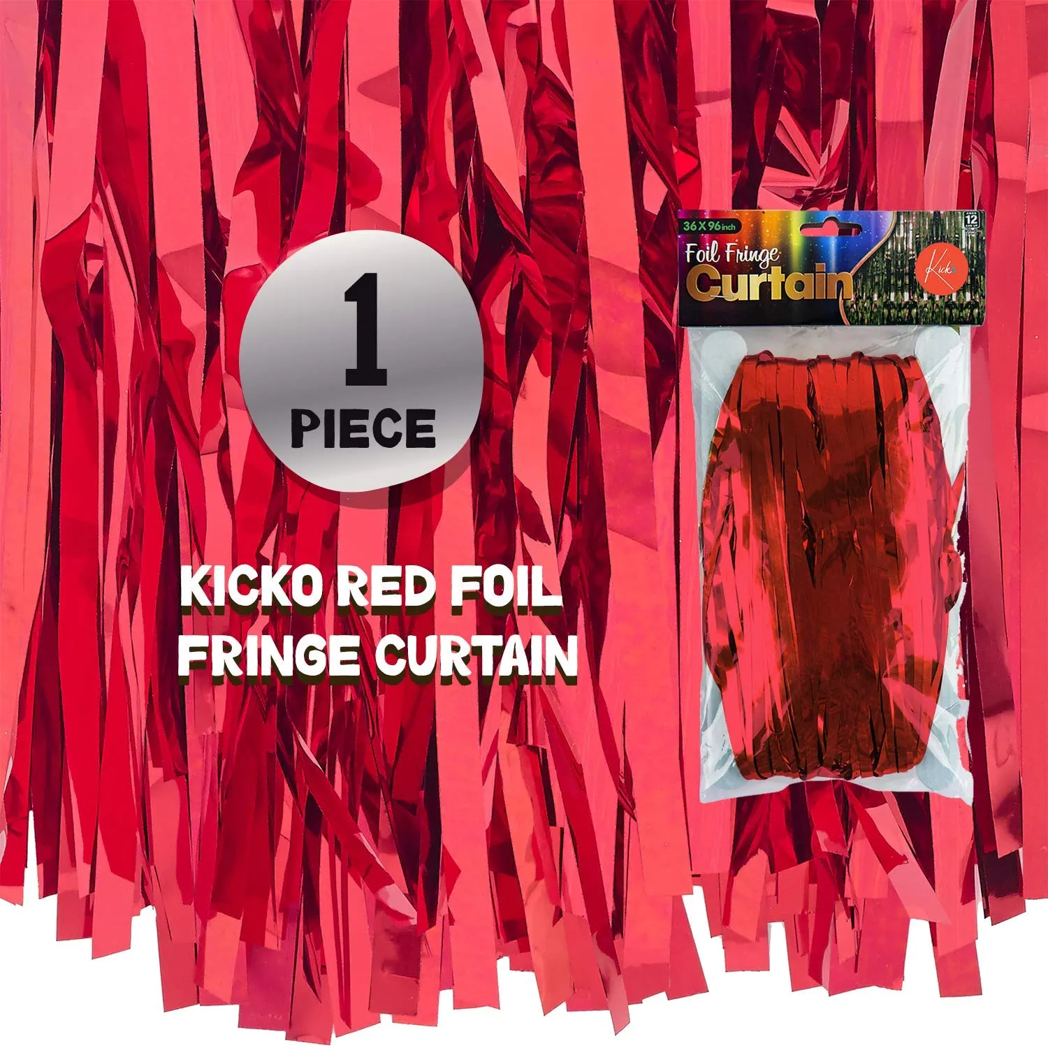 Kicko Red Foil Fringe Curtain  3 X 8 Feet - 36 X 96 Inches Metallic Panels