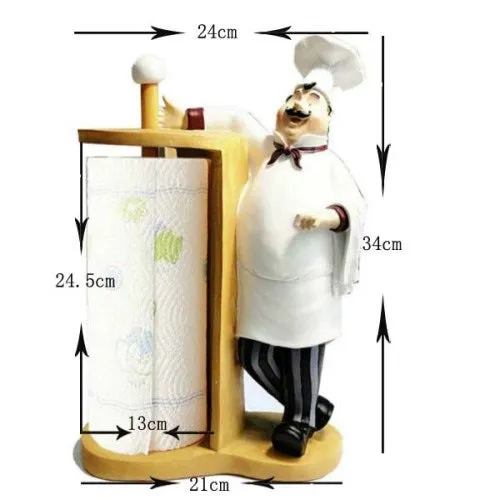 Kitchen French Chef  Paper Towel Holder Figurines Statues