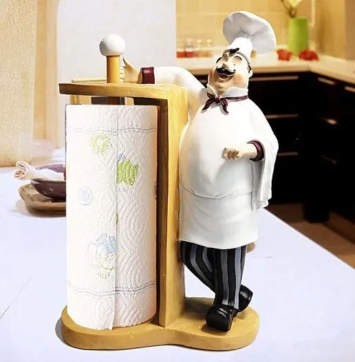 Kitchen French Chef  Paper Towel Holder Figurines Statues