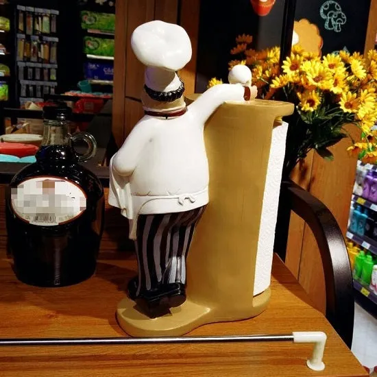 Kitchen French Chef  Paper Towel Holder Figurines Statues