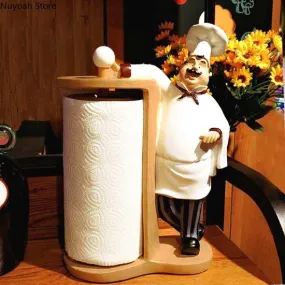 Kitchen French Chef  Paper Towel Holder Figurines Statues