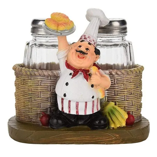 Kitchen French Chef Salt and Pepper Bottles Holder Figurines Statues