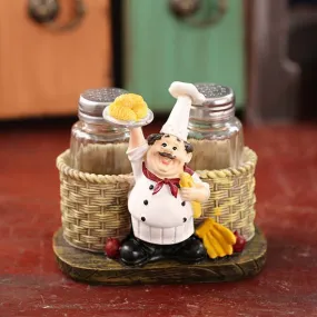 Kitchen French Chef Salt and Pepper Bottles Holder Figurines Statues