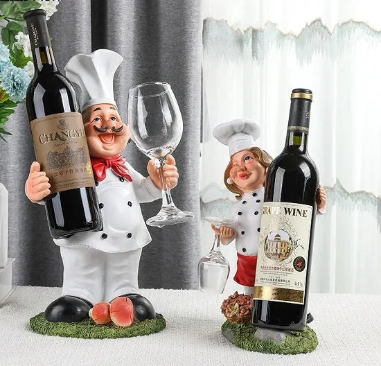Kitchen French Chef Wine Rack Cup and Menue Holders Figurines Statues