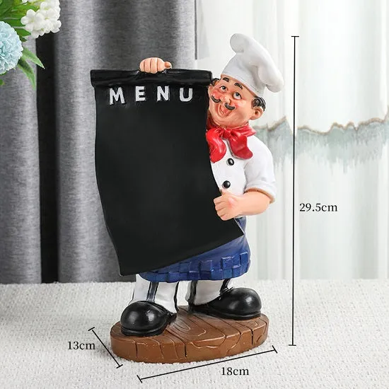 Kitchen French Chef Wine Rack Cup and Menue Holders Figurines Statues