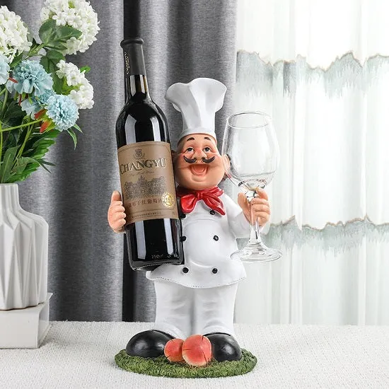 Kitchen French Chef Wine Rack Cup and Menue Holders Figurines Statues