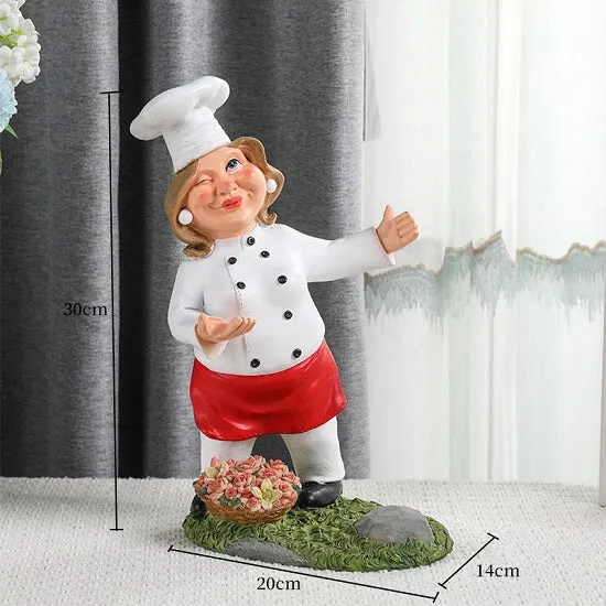 Kitchen French Chef Wine Rack Cup and Menue Holders Figurines Statues