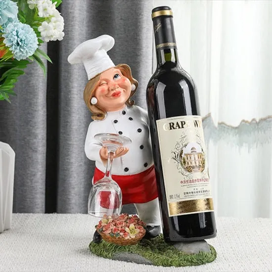 Kitchen French Chef Wine Rack Cup and Menue Holders Figurines Statues