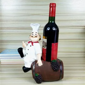 Kitchen French Chef Wine Rack Holders Figurines Statues