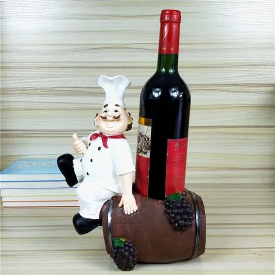 Kitchen French Chef Wine Rack Holders Figurines Statues