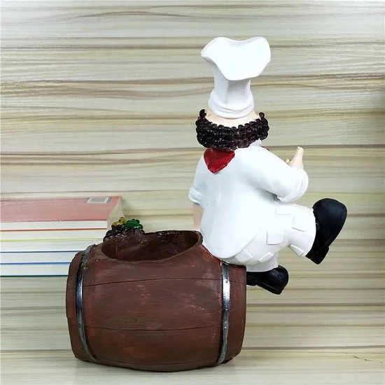 Kitchen French Chef Wine Rack Holders Figurines Statues