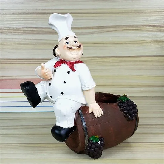 Kitchen French Chef Wine Rack Holders Figurines Statues