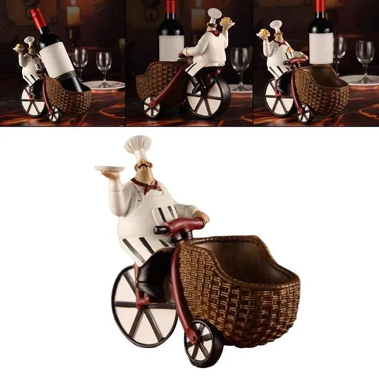 Kitchen French Chefs Delivery Wine Bottle Rack Holders Figurines Statues