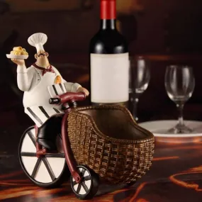 Kitchen French Chefs Delivery Wine Bottle Rack Holders Figurines Statues