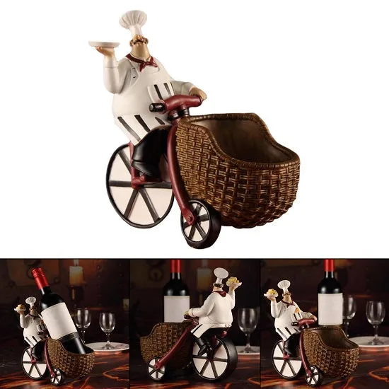 Kitchen French Chefs Delivery Wine Bottle Rack Holders Figurines Statues
