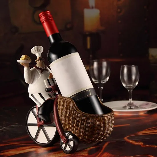 Kitchen French Chefs Delivery Wine Bottle Rack Holders Figurines Statues