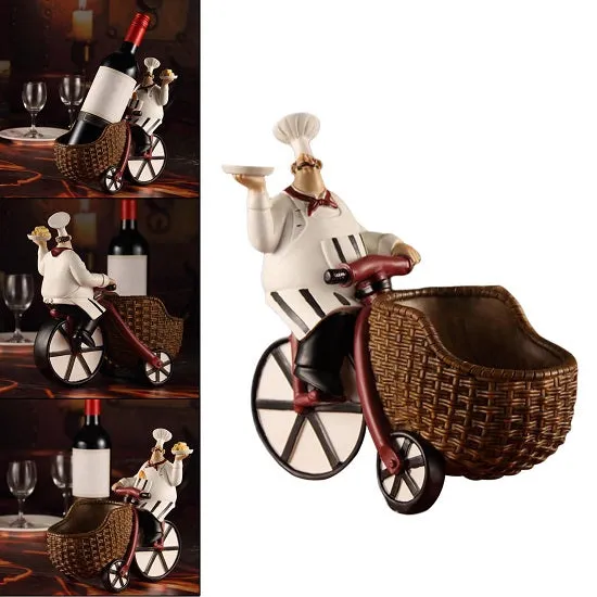 Kitchen French Chefs Delivery Wine Bottle Rack Holders Figurines Statues