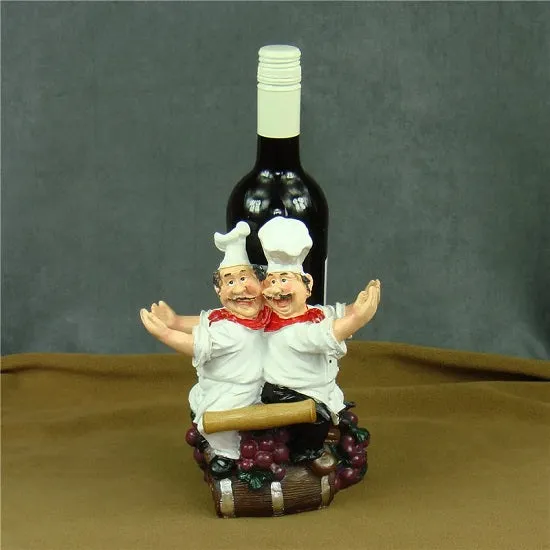 Kitchen French  Double Chefs Wine Bottle Rack Holders Figurines Statues