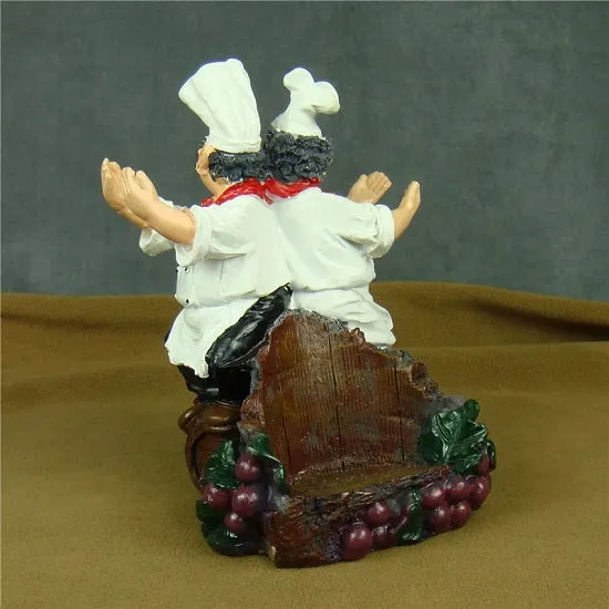 Kitchen French  Double Chefs Wine Bottle Rack Holders Figurines Statues