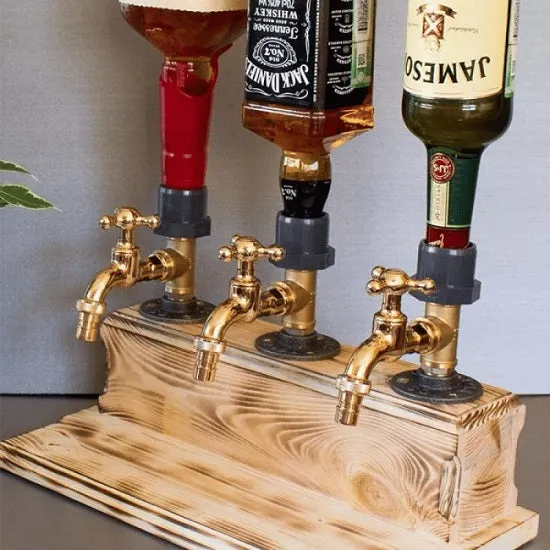Kitchen Wood Solid Base Real Brass Leakproof Dispenser for Wine nd Liquer Rack Holders Figurines
