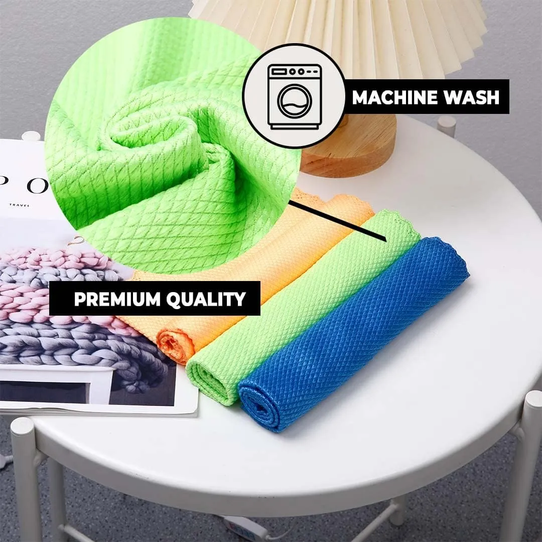 Kuber Industries Pack of 4 Scrubber for Kitchen|Multi-Purpose Microfiber Kitchen Cleaning Cloth with Fish Scales|Glass Cleaning Cloth|Polishing & Scrubbing|Scratcher & Lint Free |YLG4041|Multicolor