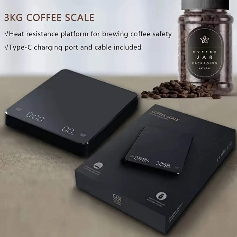 LED Screen Coffee Scale Kitchen Scales 3kg/0.1g Mirror Basic Electronic Scale Built-in Auto Timer Pour Over Espresso