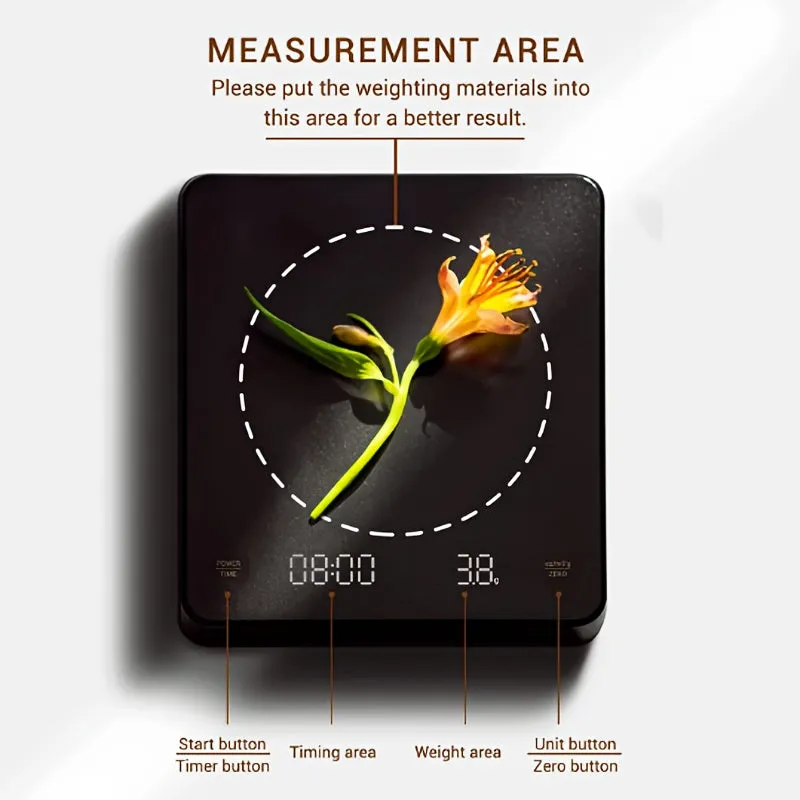 LED Screen Coffee Scale Kitchen Scales 3kg/0.1g Mirror Basic Electronic Scale Built-in Auto Timer Pour Over Espresso