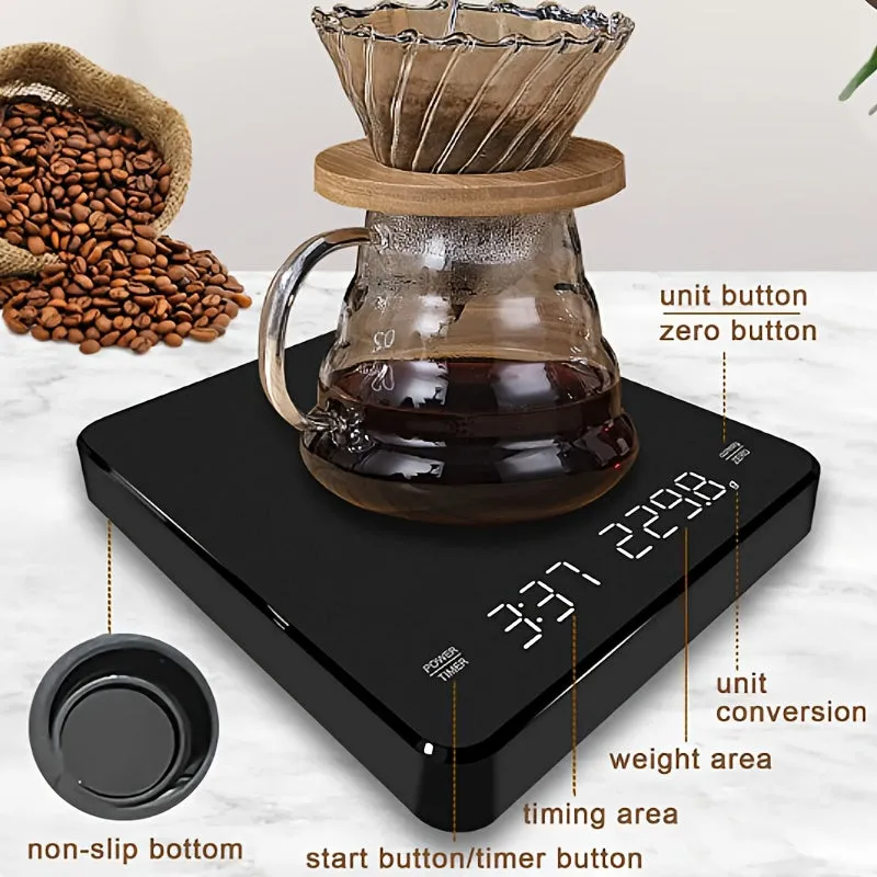LED Screen Coffee Scale Kitchen Scales 3kg/0.1g Mirror Basic Electronic Scale Built-in Auto Timer Pour Over Espresso