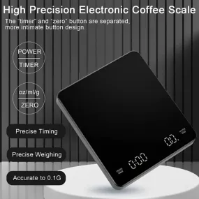 LED Screen Coffee Scale Kitchen Scales 3kg/0.1g Mirror Basic Electronic Scale Built-in Auto Timer Pour Over Espresso