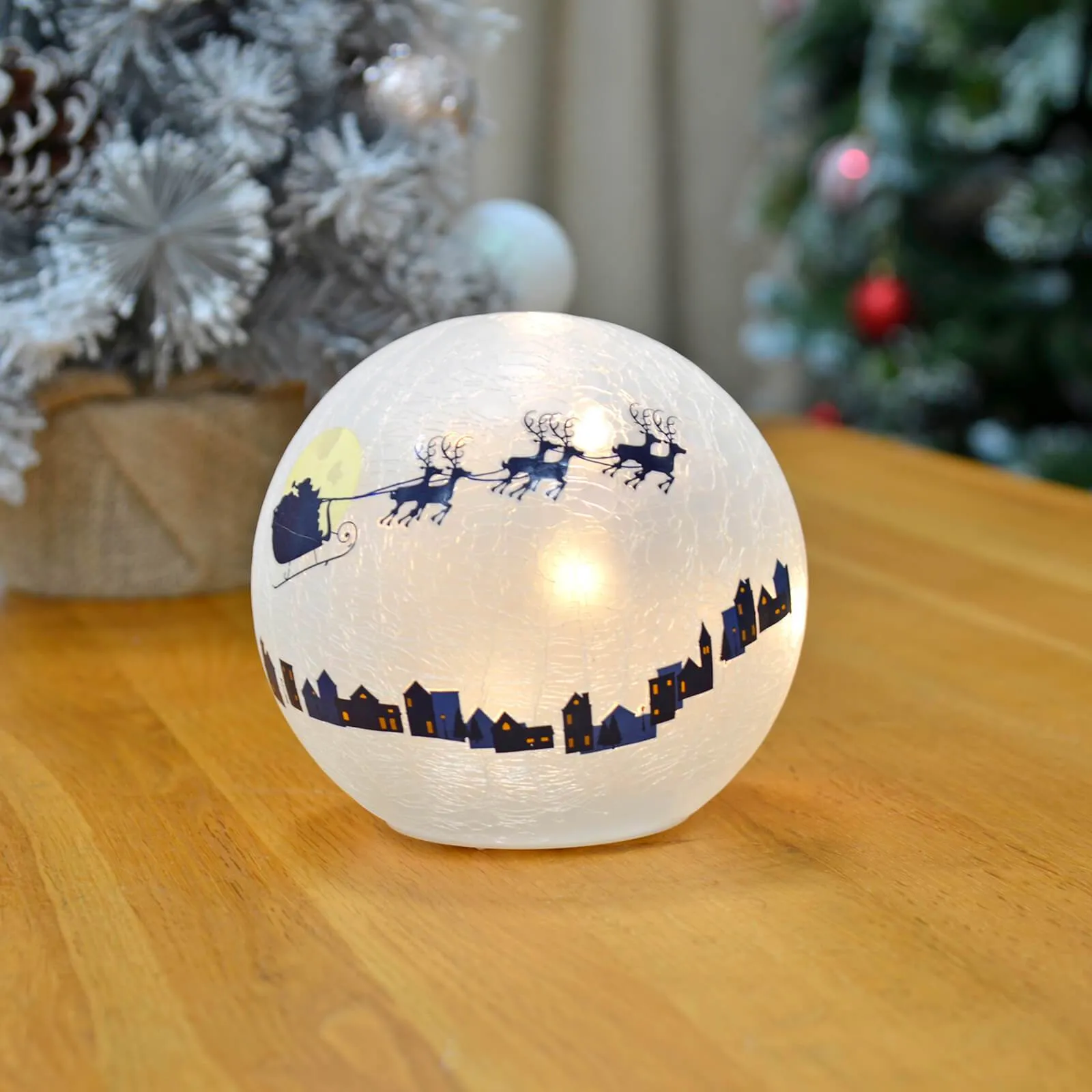 Light Up Christmas Crackle Ball Decoration LED Ornament 15cm