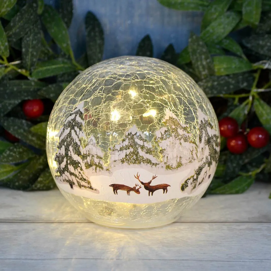 Light Up Crackle Ball Christmas Decoration LED Ornament 15cm