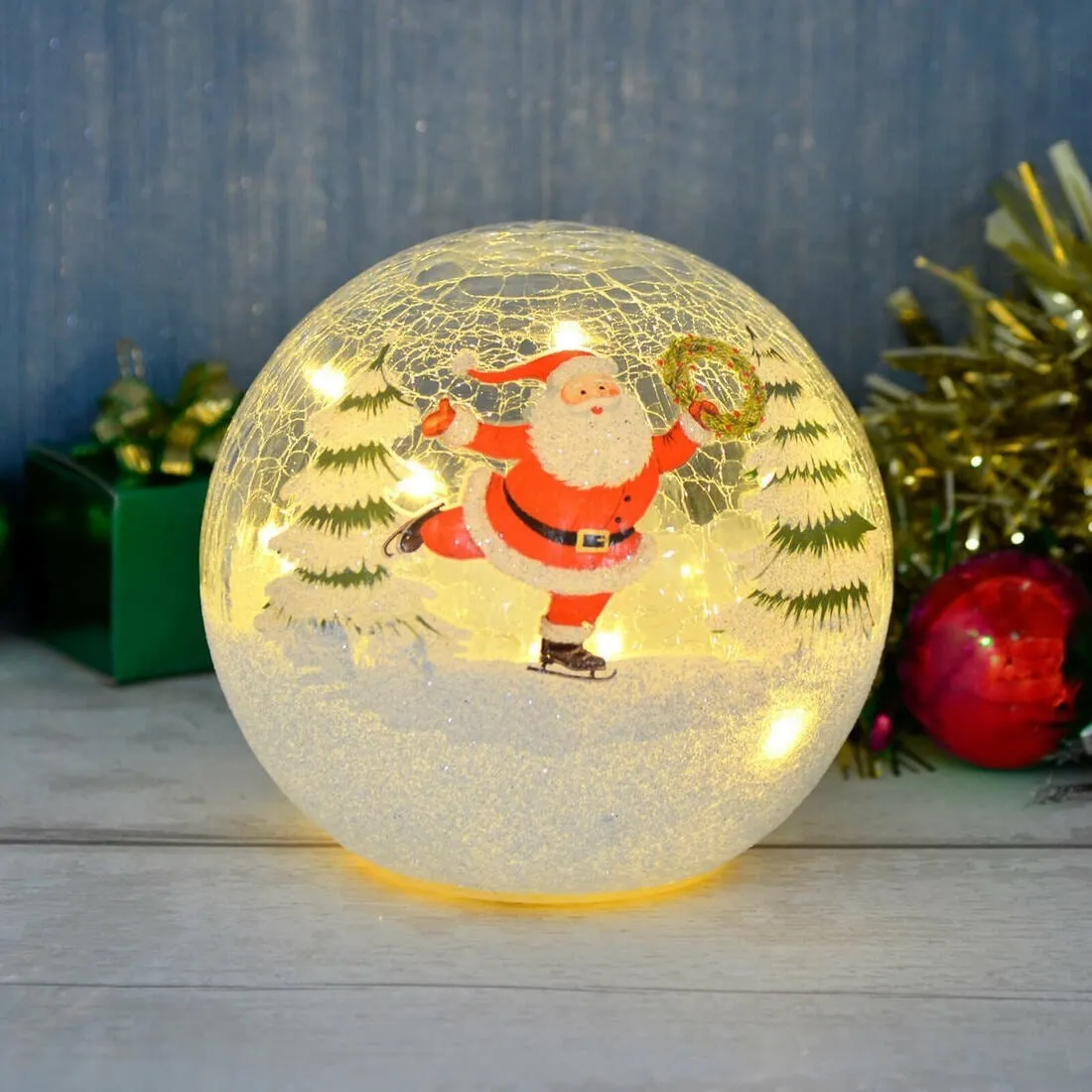 Light Up Crackle Ball Christmas Decoration LED Ornament 15cm