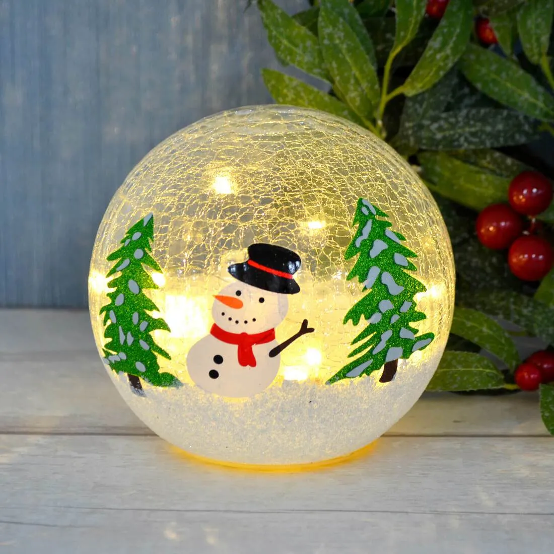 Light Up Crackle Ball Christmas Decoration LED Ornament 15cm