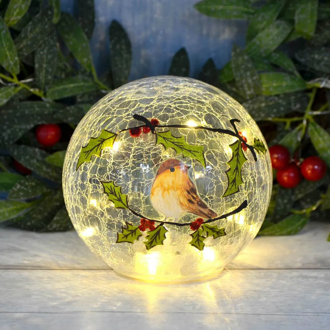 Light Up Crackle Ball Christmas Decoration LED Ornament 15cm