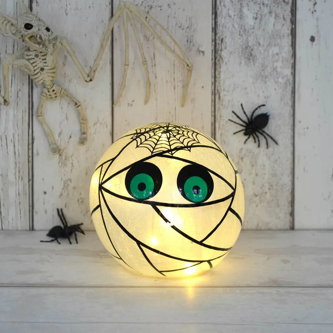 Light Up Crackle Ball Halloween Decoration LED Ornament 15cm