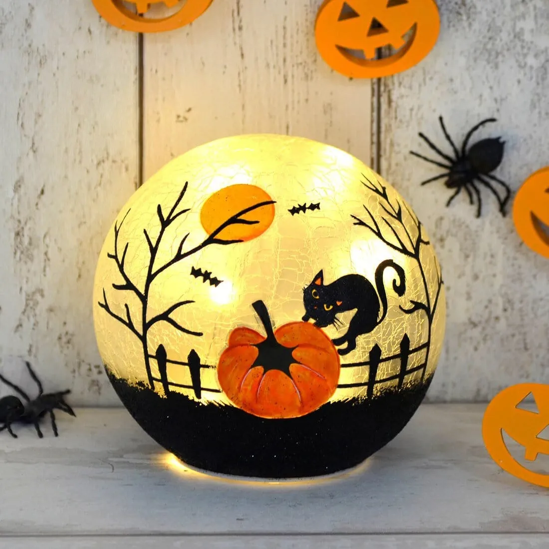 Light Up Crackle Ball Halloween Decoration LED Ornament 15cm