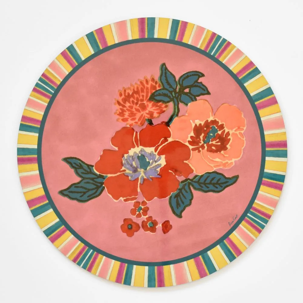 Lisa Corti Dandelion Old Pink round cork-backed placemat - 34cm